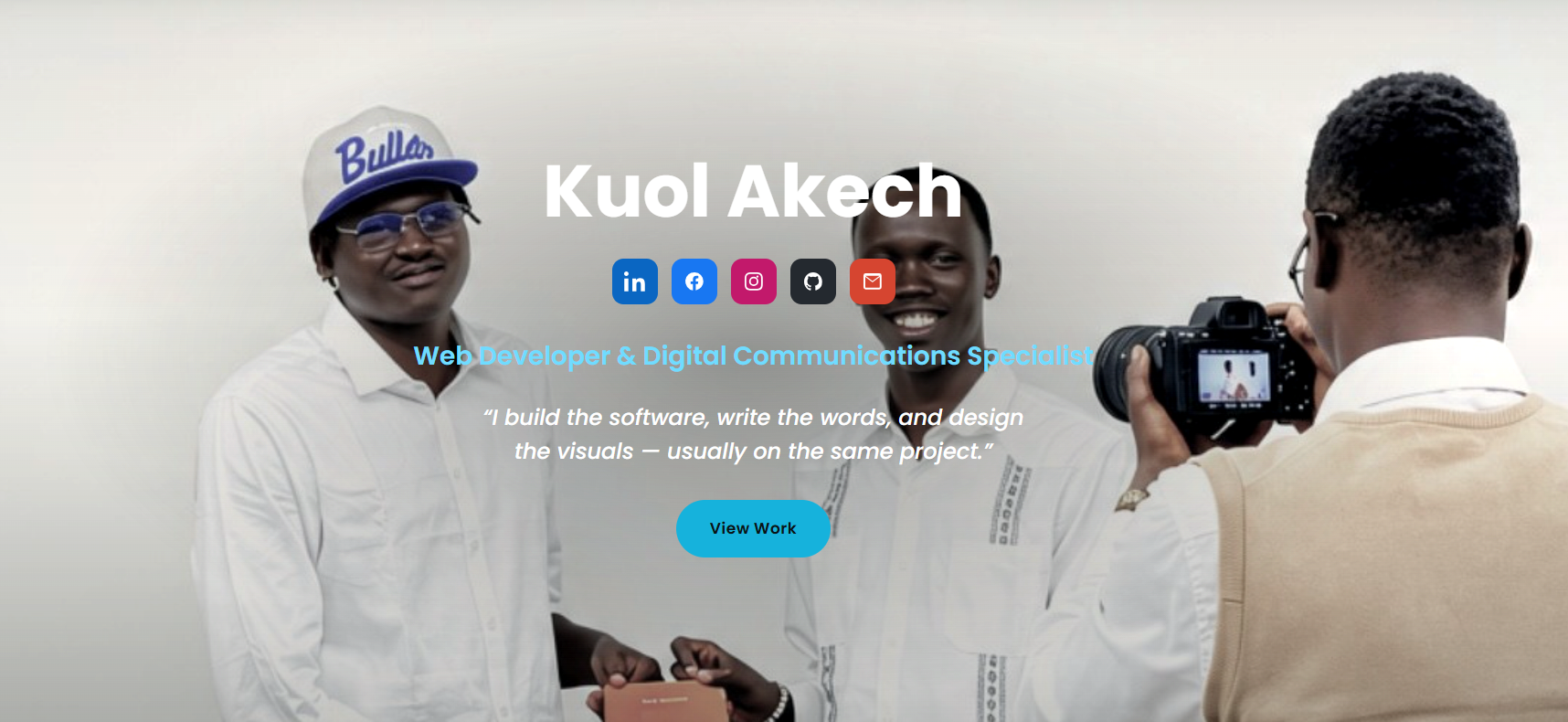 This portfolio's homepage hero